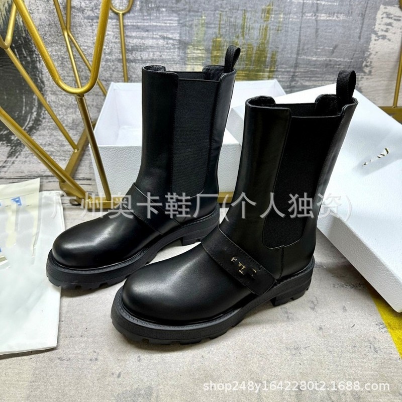 马丁靴字母牛油皮厚底增高短靴女秋冬新款百搭圆头侧拉链短筒靴子|undefined