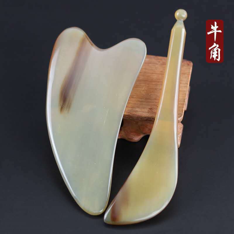 Natural Pure Horn Facial Eye Scraping Board, Tendon Pulling Stick, Acupuncture Pen, Whole Body Meridian Massage Acupuncture Point Stick, Scraping Tablets