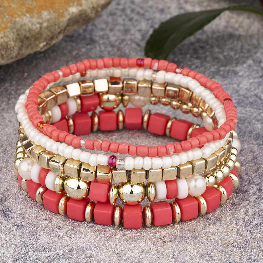 20g Weight Acrylic Pendant Material Bracelets Classification Alloy Chain Material 1 Set Quantity Holiday, Daily, Street Occasion Alloy Material Geometric Pattern Unisex Gender Beaded, Plating Design Retro Style Retro Geometric Alloy Beaded Bracelets Wholesale 2