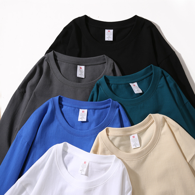 Primavera y otoño pesada camiseta de manga larga hombre Xinjiang algodón suelto suéter original de color sólido japonés 260G camiseta de base de moda