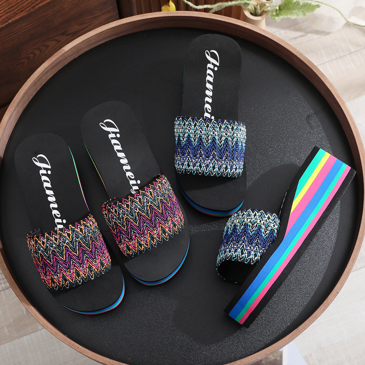 Summer fashionable trend ethnic casual slippers platform wedge heel