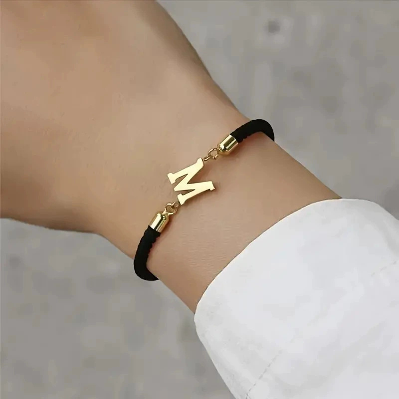 Amazon Cross-Border Horseshoe Buckle Red Rope Bracelet Wire Rope Couple Braided Adjustable Letters 26 Letters Trendy New