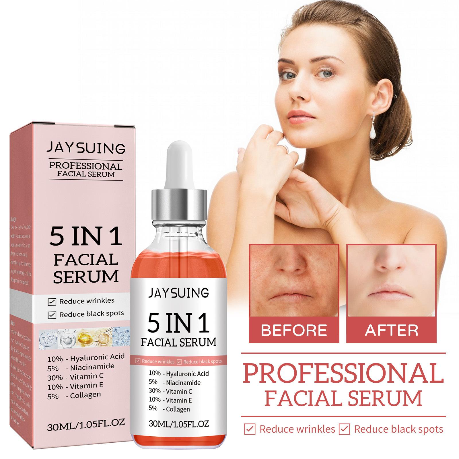 Jaysuing 5-in -1 Facial Essence Moisturizes Skin Anti-wrinkle Firming Fades Spot Nourishing Skin Beauty