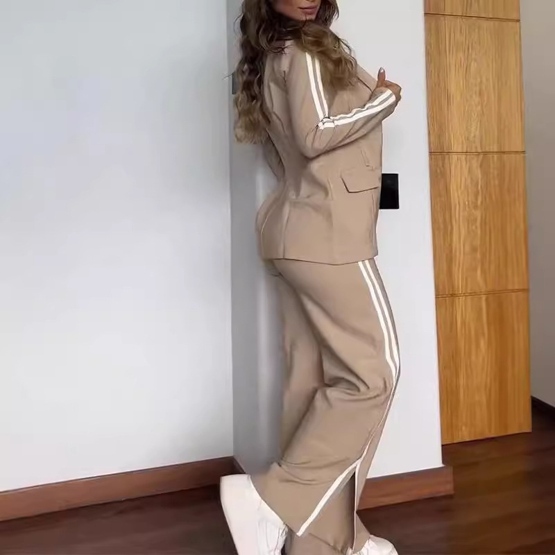 2025新款跨境独立站欧美外贸新款秋冬女士休闲翻领西装阔腿裤两件|undefined