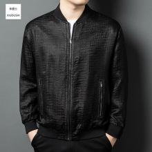 男士2025新款真丝香云纱长袖夹克衫青年时尚潮流100桑蚕丝棒球服