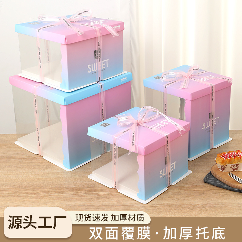 Caja de pastel de cumpleaños transparente al por mayor tres en uno caja de embalaje para hornear aumentada Caja de embalaje de pastel portátil de 6 pulgadas