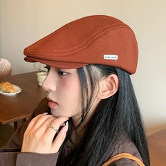 女性用の大きな頭囲のフレンチベレー帽、春と秋のスタイル、逆着用ヴィンテージフォワードハット、小さな黒いペインターのキャスケットハット