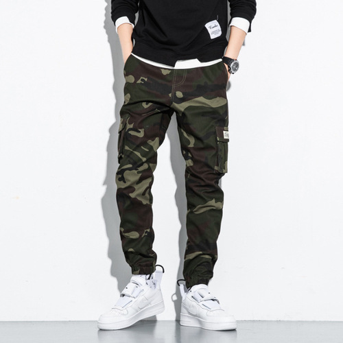 Cross-border Western and European New Camouflage Work Pants with Multiple Pockets Men's Small Feet Elastic Tight Fashion Denim Jeans Trendy Men's Clothing