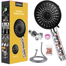 大淋浴花洒头节水5种喷雾模式矿物石过滤花洒增压喷头英文彩盒装