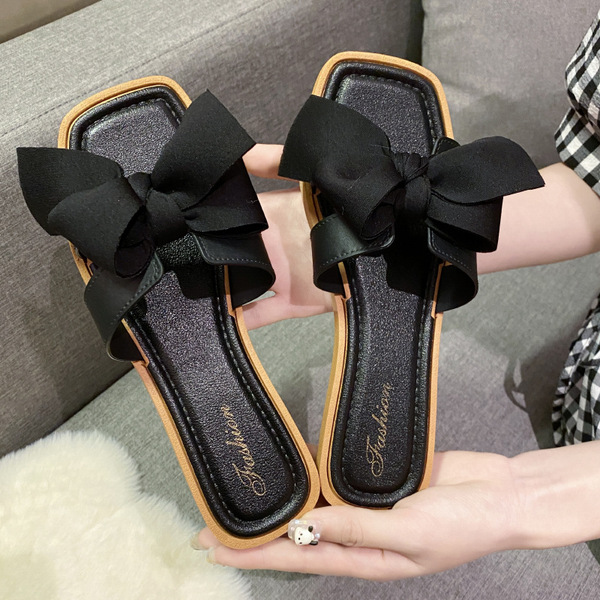 인터넷 인기 여성용 웨지힐 비치 슬리퍼, 다용도 야외용 미끄럼 방지 리본 장식 원스트랩 샌들, 신상품 출시