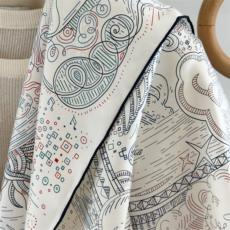 Premium 18 Momme Mulberry Silk Scarf Twill Silk Luxury Double-Sided Printed Square Scarf 90cm For Women - Thumbnail 4