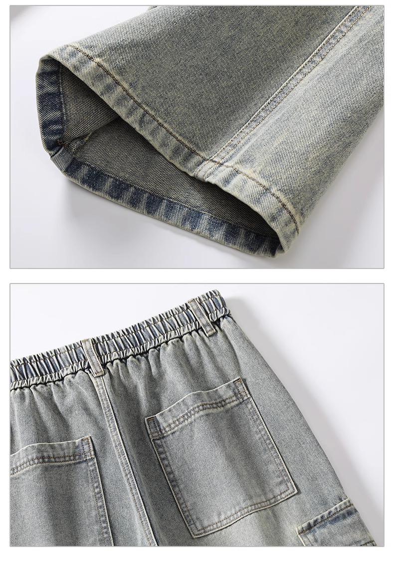 ​​Men’S Cargo Jeans – Vintage Washed Denim Pants With Patchwork & Multi-Pockets​​ Relaxed Straight Fit​​_mkmklike.com