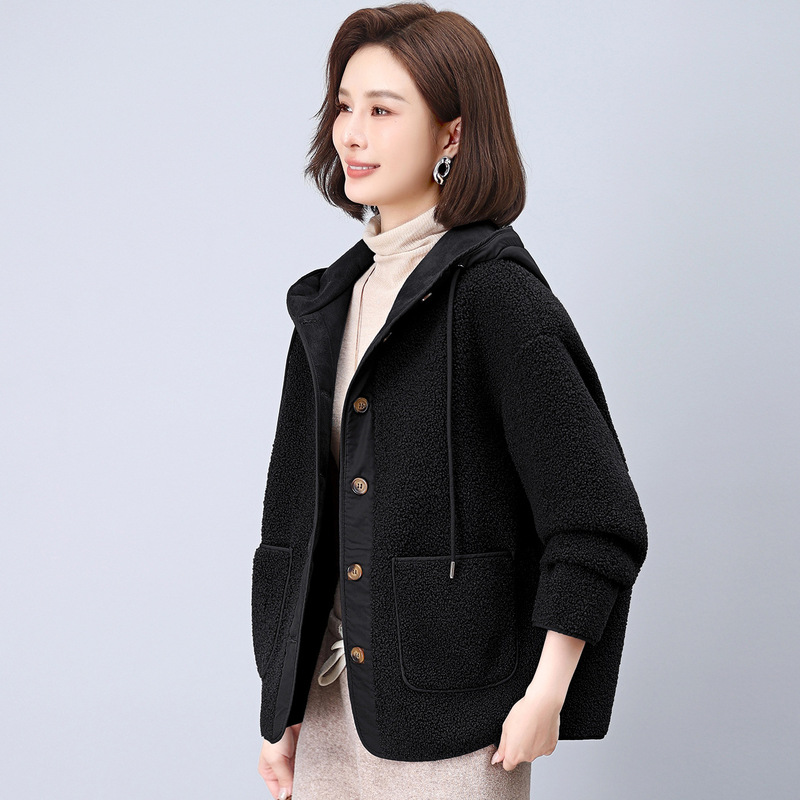 奶fufu连帽羊羔毛外套女秋冬2025新款韩版宽松设计感皮毛一体上衣|undefined