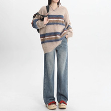 宽松窄版阔腿牛仔裤女2025秋冬新款加绒裤子高腰显瘦小个子直筒裤