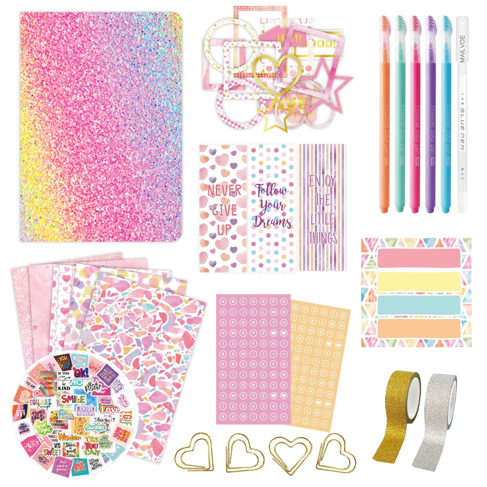 (2개) AMAZON 신제품 골드 스탬핑 DIY 일기장 세트 여아 4세 이상 스크랩북 어린이 선물 국경 간 핸드북