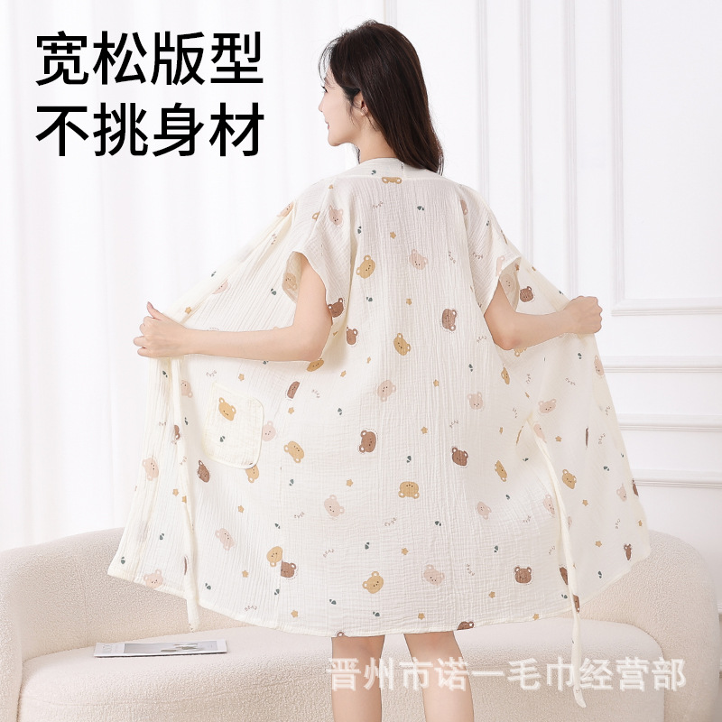 新品浴袍全棉纱布系带浴裙绉布和服睡袍家居服双层薄款浴衣可代发