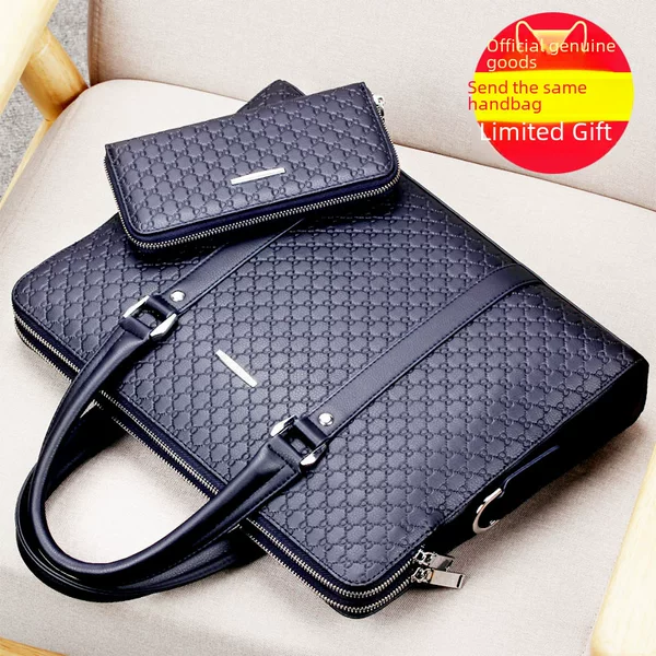 Factory Direct Supply men's bag handbag cowhide business briefcase embossed letter shoulder messenger bag horizontal multi-layer