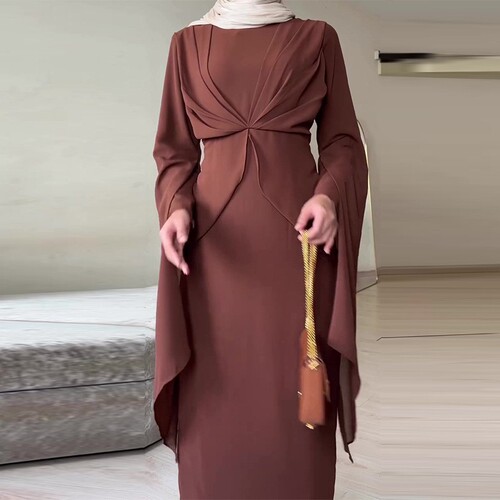 Summer New Women's Fashion: Elegant Solid-Color Flowing Waist-Slimming Dress in European and American Style
