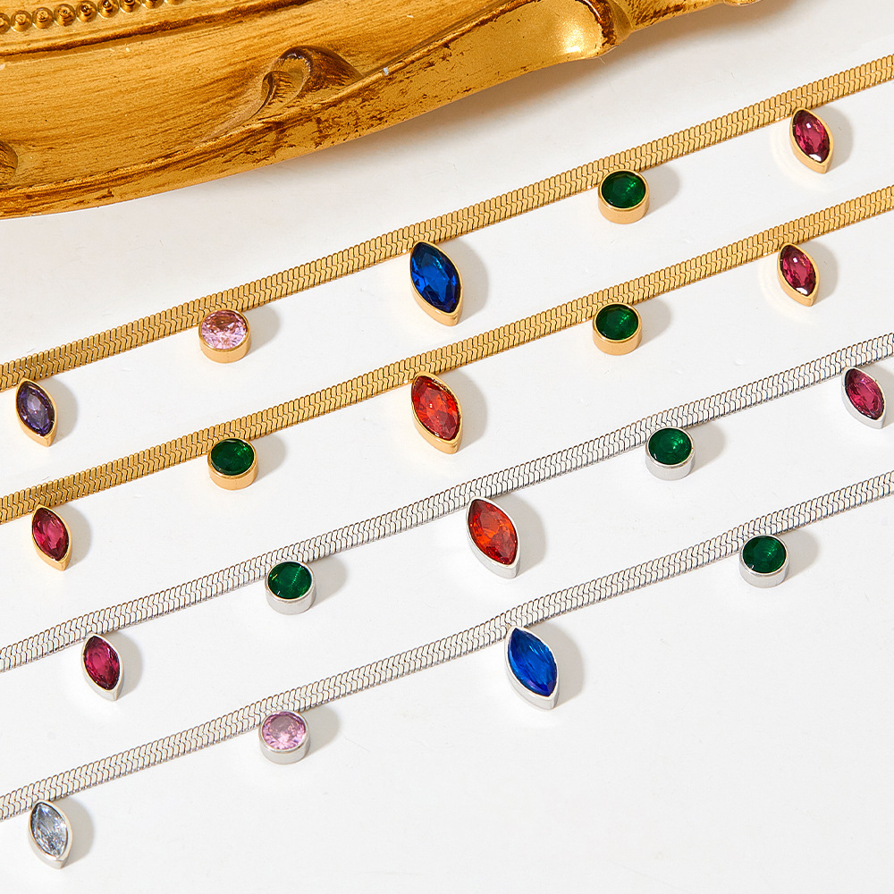 Fashion Round Oval Stainless Steel Plating Inlay Zircon Womenu0027S Anklet 1 Piece