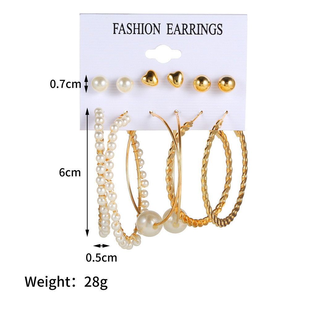 Europe And America Cross Border New Pearl Earrings Earrings Set Geometric Simple Diy Jewelry Love Heart Stud Earrings Set For Women display picture 1