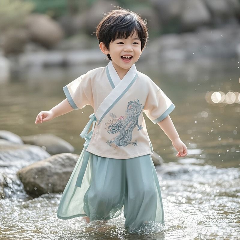 汉服男童夏季套装儿童新中式国风古装男宝古风唐装男孩日常可穿夏|undefined