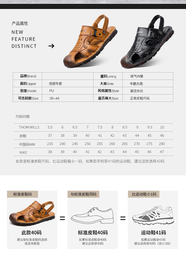 Dép sandal bít mũi nam da bò lớp đầu, đế mềm thân mềm, kiểu xỏ chân hai cách đi — G6951 màu nâu vàng, G6951 màu đen chi tiết 6