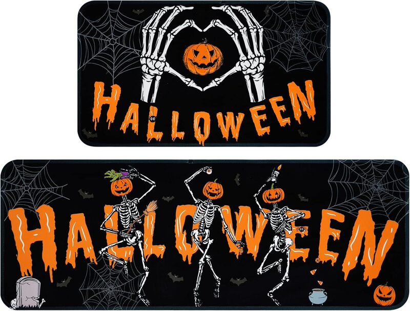 国境を越えたハロウィーンのカボチャの床マットキッチンの2つのセットの長さは汚れに強い吸水足マット玄関マットを管理しやすい|undefined