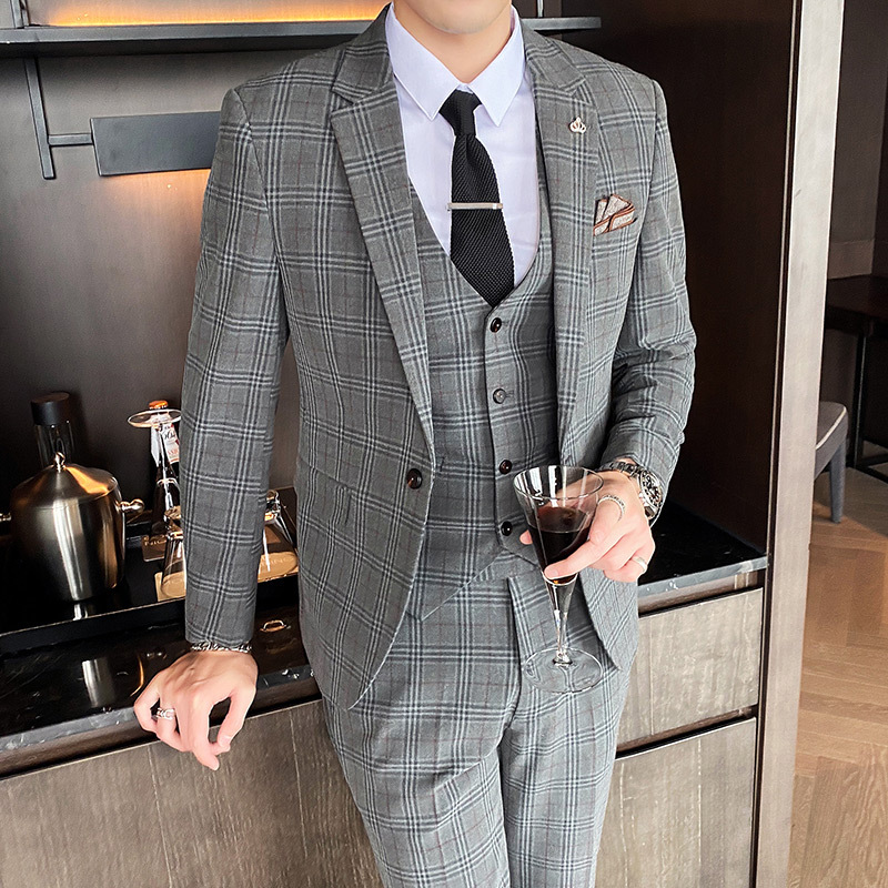 man 's suit leisure time suit Self cultivation Trend business affairs formal wear man Groom Groomsman lattice full dress suit Three