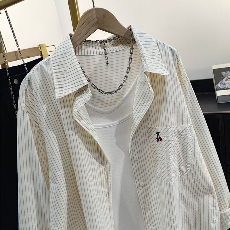 Striped Embroidered Shirt 2025 New Sun Protection Jacket Design Casual Loose Long-Sleeved Top Shirt New Cardigan