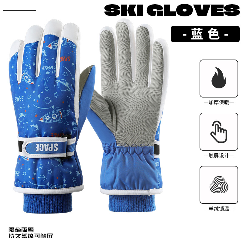 卸売子供用漫画柄滑り止め手袋、裏起毛厚手保温手袋、アウトドアスポーツ防水滑り止めスキー手袋