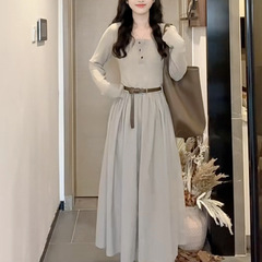 小个子长袖连衣裙女装2025新款打底内搭长裙韩系感穿搭早秋季