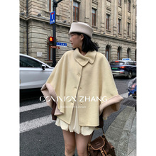 CZ ZHANG秋冬纯羊毛手工斗篷双面尼短外套少女感毛呢大衣 B39899