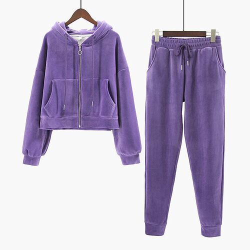 Gold velvet sweater suit for women's fashionable autumn and winter clothes, small man, slimming and thick velvet, sports and casual two-piece set, trendy