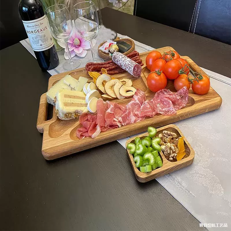 Деревянный поднос с перегородками и ручками для выпечки и десертов, китайская кухонная тарелка для фруктов и сухофруктов, тарелка для блюд