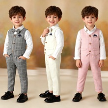 韩版童装长袖棉衬衫西装马甲童装三件套儿童服装厂家直销跨境热批