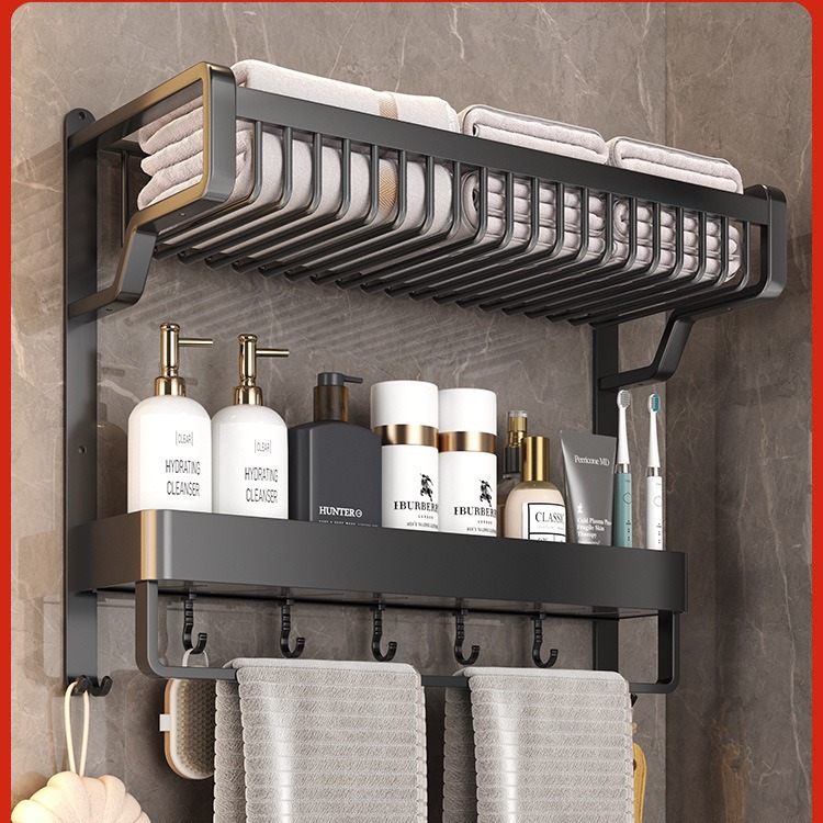 Toallero estante de almacenamiento de baño integrado sin perforaciones montado en la pared baño inodoro traje de baño espacio toallero de aluminio