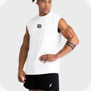 Men's Wide-Shouldered Sleeveless Printed T-Shirt Sports Vest Fitness Clothes Training Muscle-Showing Loose Waistcoat Summer Fashion Brand