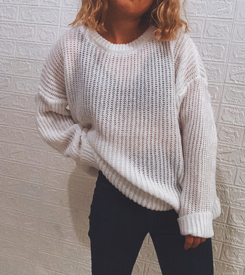 Round Neck Long-Sleeved Knitted Sweater NSSX104233