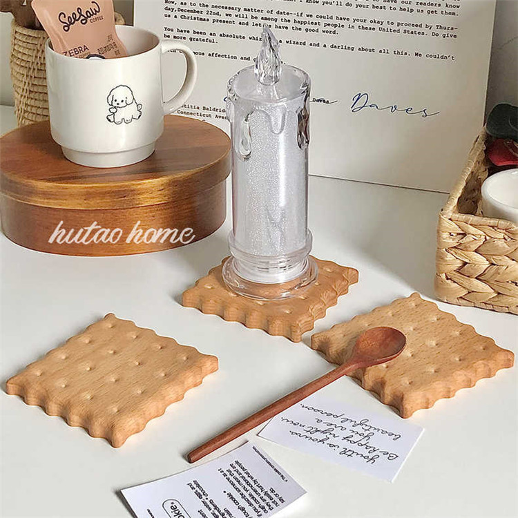 Beech galleta forma café posavasos cuadrado Haya taza de agua decoración de madera maciza almohadilla aislante té montaña