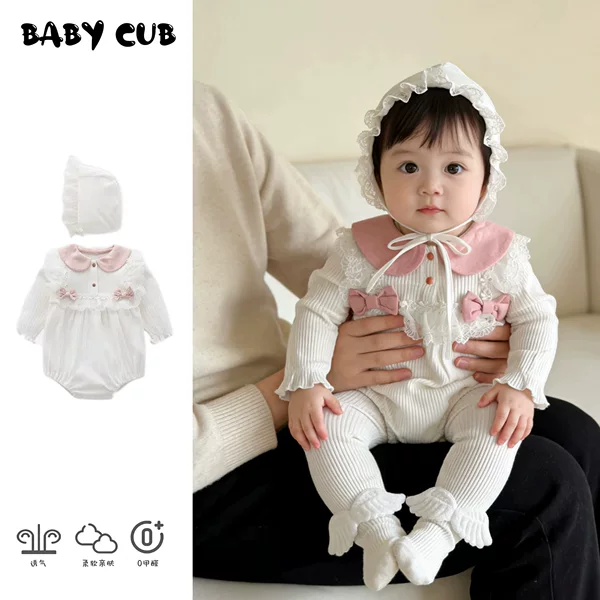 Baby Romper Spring and Autumn Newborn Full Moon Hundred-Day Outfit Super Cute Princess Dress Onesie for Baby Girls