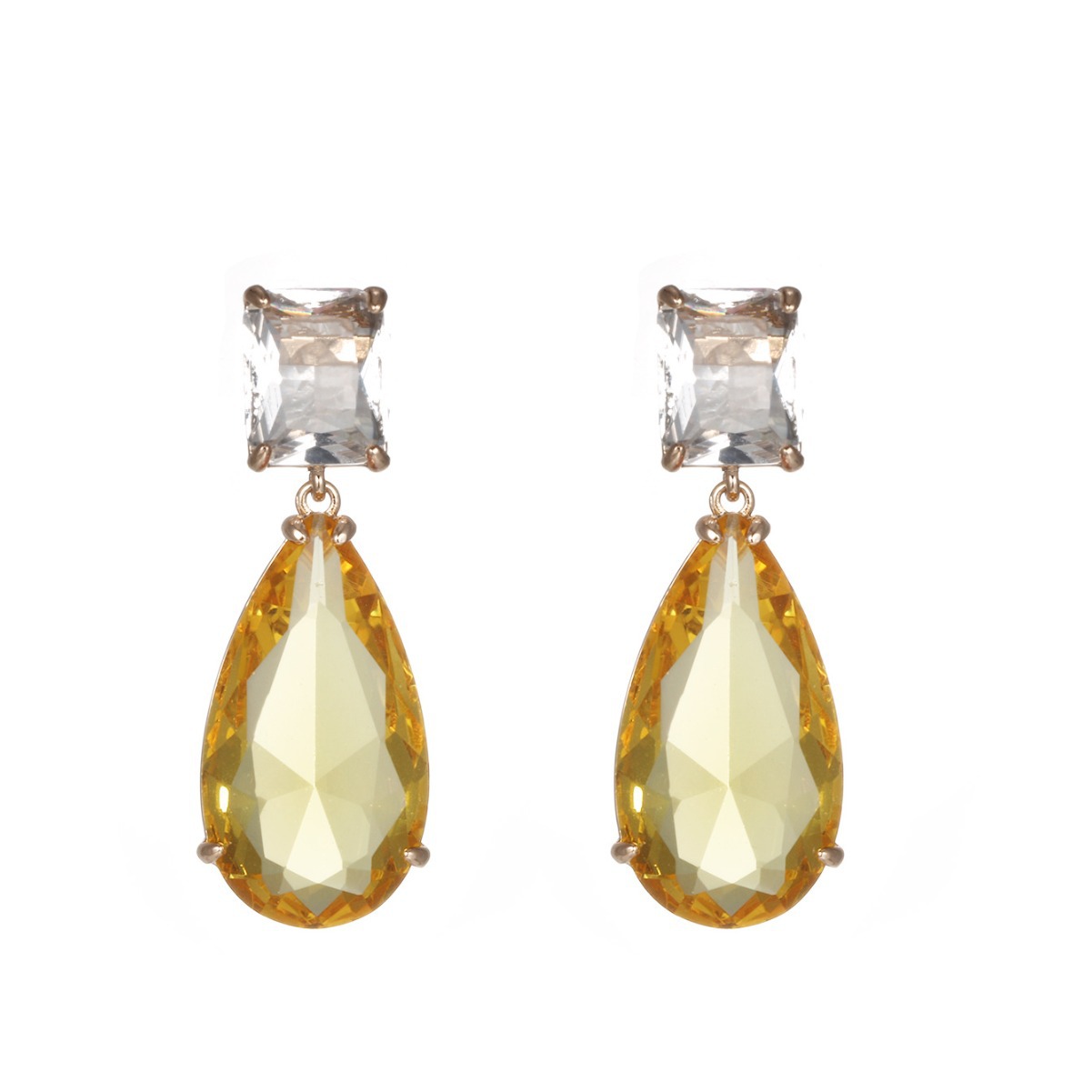 Serie xuping caibao joyas europeas y americanas pendientes de hielo a través de pendientes amarillas en forma de gotas de agua pendientes de alta costura pendientes largas