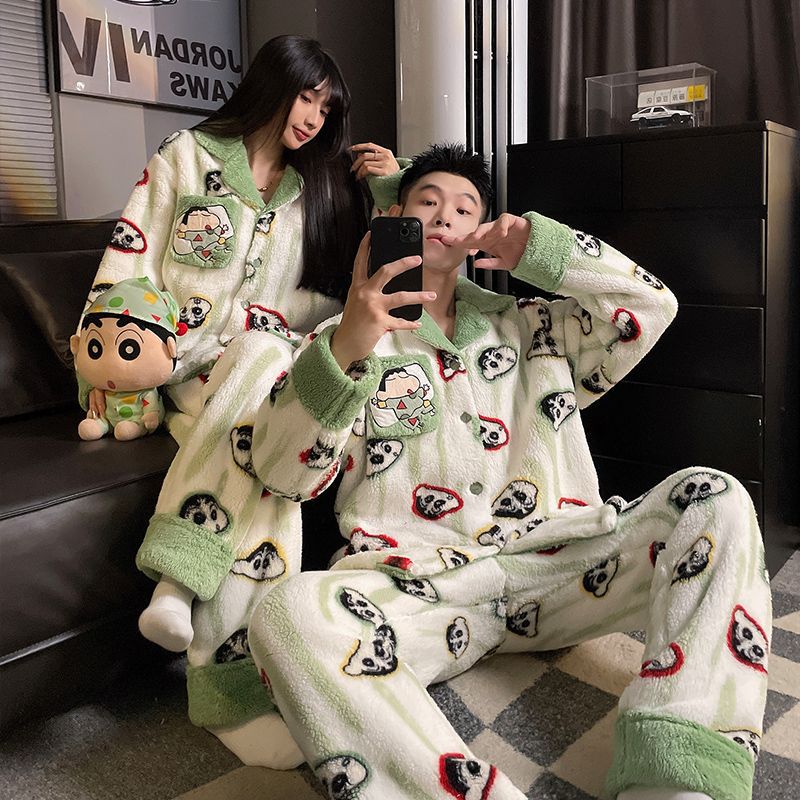 Crayon Shin-Chan Pajamas Women's Autumn and Winter Coral Velvet Flannel Thickened Couple Teenagers Men's Home Clothes
