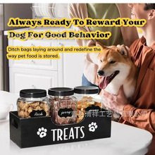 跨境木质手提式狗狗零食储物盒狗粮储存盒狗粮容器猫零食收纳盒