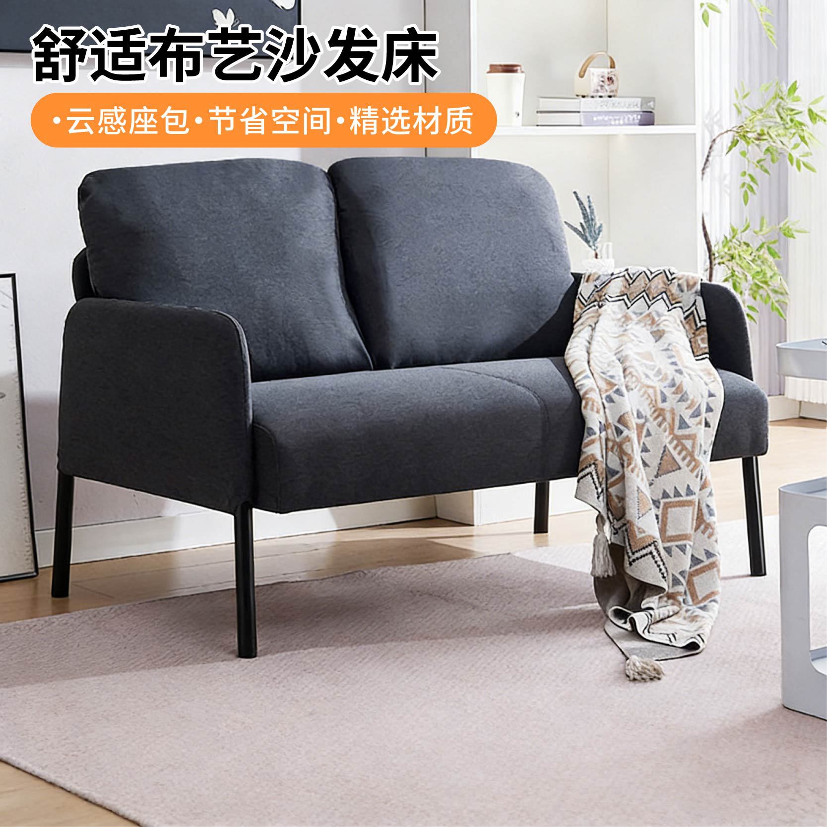Small Apartment Sofa, Multi-Purpose Double Sofa, Washable Fabric Sofa, Simple Three-Seater Sofa for Rental Apartments