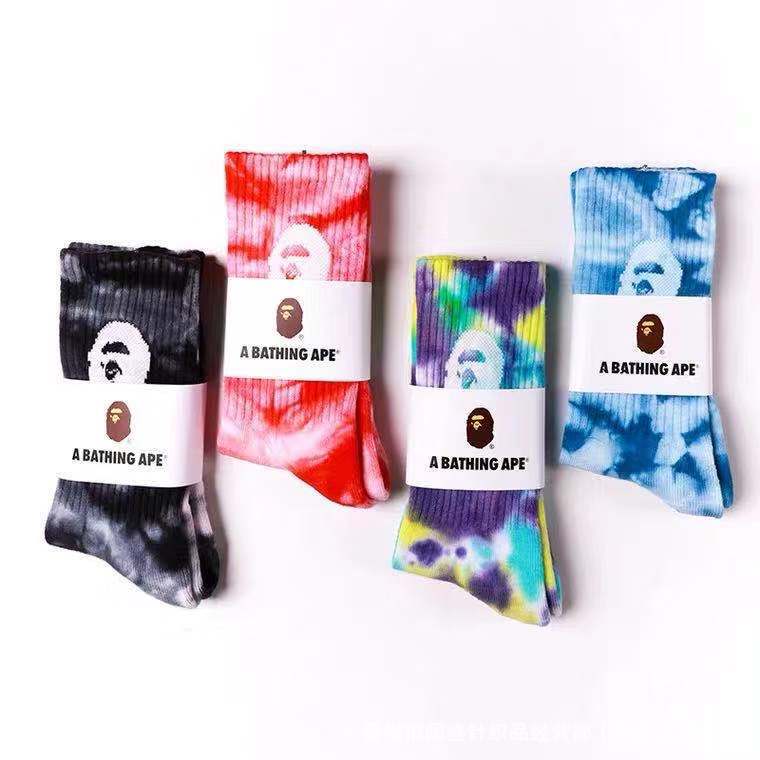 Bape Ape Head Socks Tie-Dye High-Top Sports Towel Bottom Socks for Men and Women Couples Skateboard Sports Socks Wholesale Sweat-Absorbent