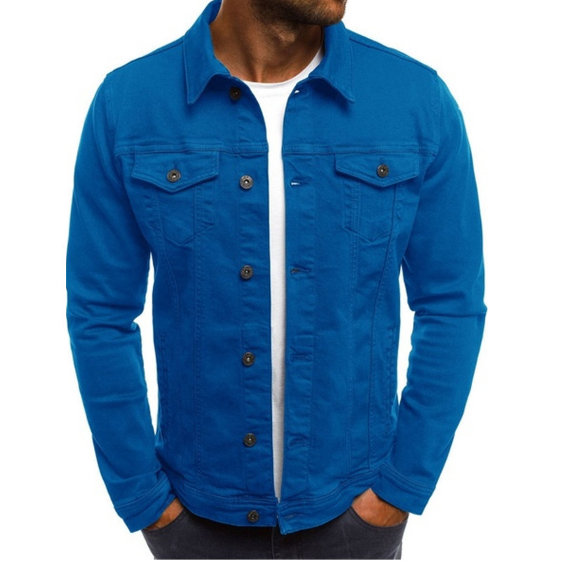 2023 europeo y americano caliente empuje Denim coat casual color sólido chaqueta cardigan botón ropa de trabajo abrigo de los hombres de una sola pieza de entrega