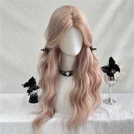 cos假发粉色许昌卷发中透气跨境机制头套长卷发分lo化纤蓬松