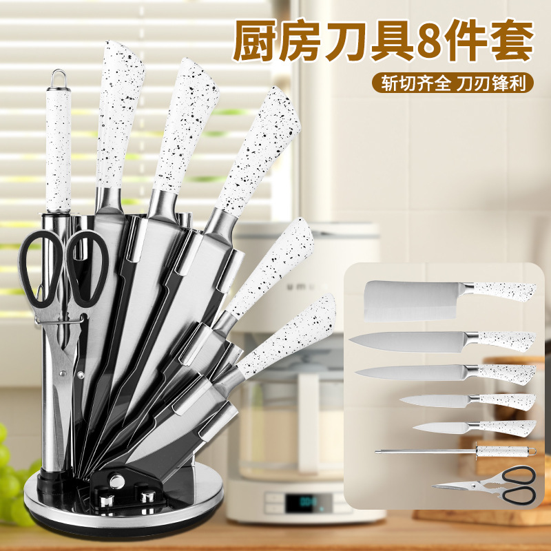 Punto de fábrica Acero inoxidable Cuchillo de mango hueco Cuchillo de herradura Juego de 8 piezas Asiento giratorio de acrílico Juego de 8 piezas Cuchillo