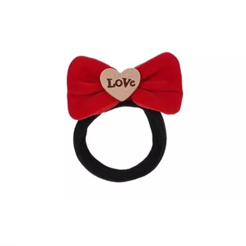Niños de Año Nuevo de terciopelo rojo arco banda de pelo niñas lindo lazo cuerda de pelo alto elástico durable cabeza cuerda banda de goma