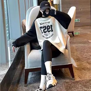 Sweater women's autumn and winter New popular fashion Raglan printed sweater loose casual pullover round neck letter sweater